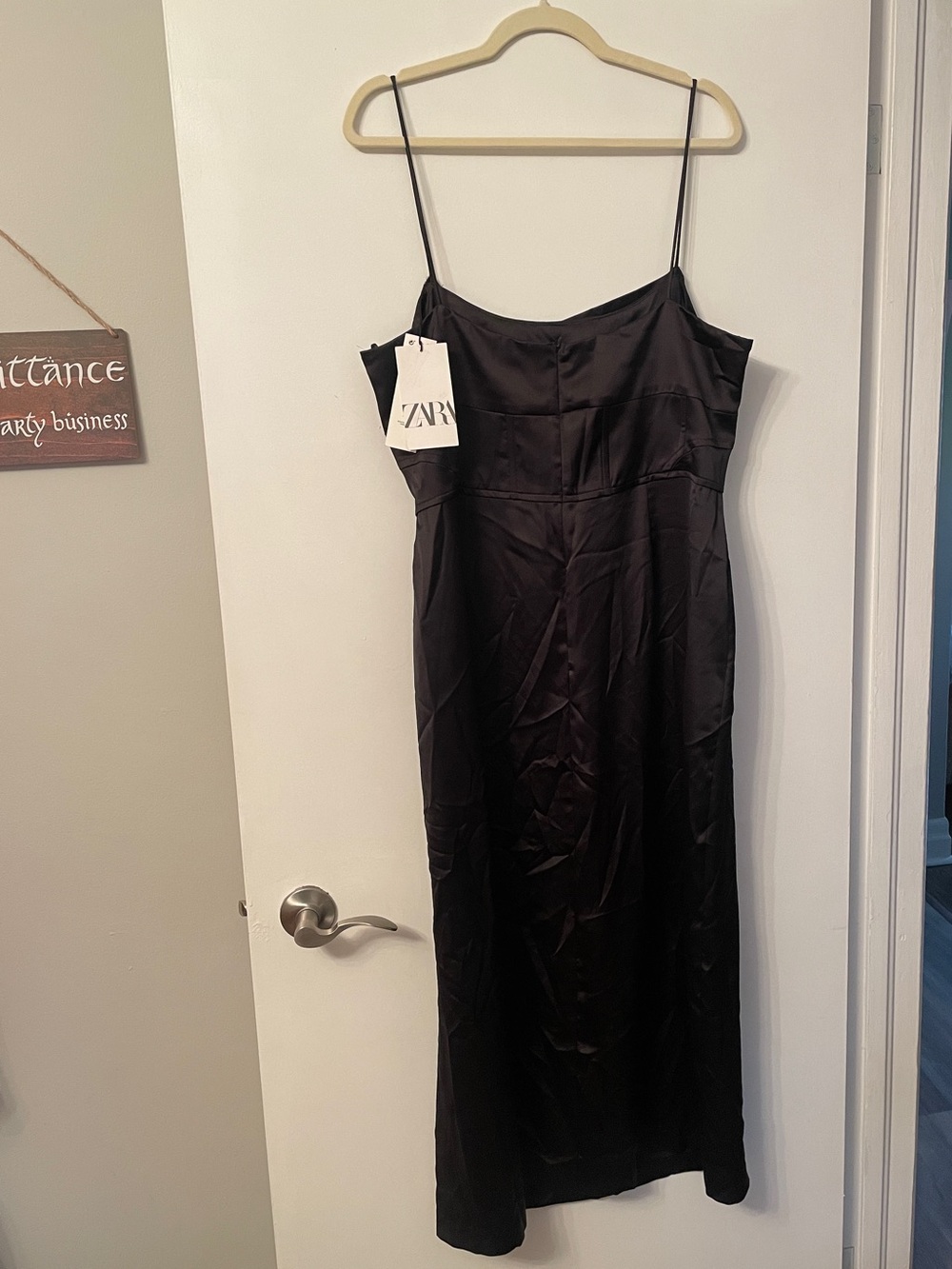 🆕NWT ZARA Black Corset Satin Formal Dress with Slit and Spaghetti Straps size XL - Picture 13 of 15